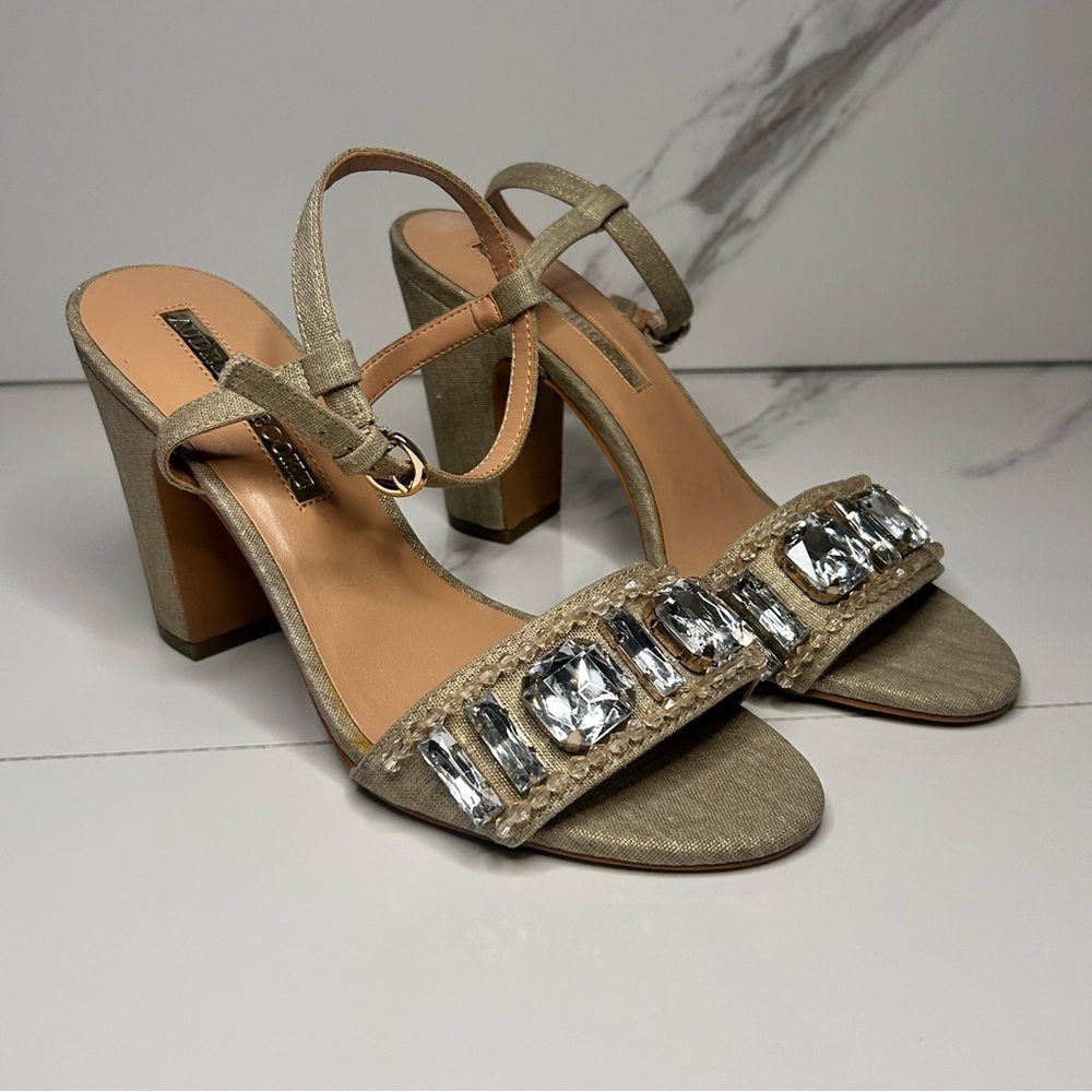 Audrey Brooke Tan Heels with Crystal Embellishments Size 8.5